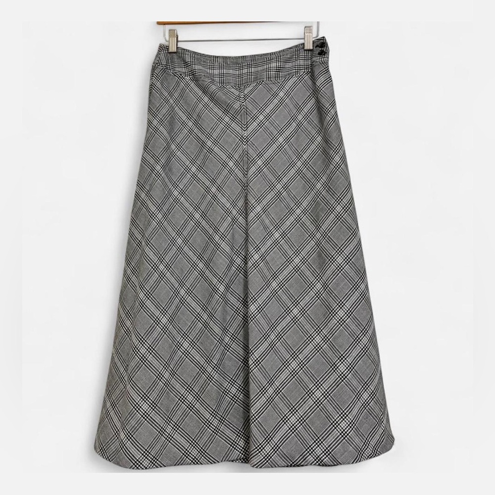 Grey and white plaid midi A-line skirt size 6